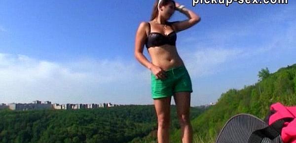  Amateur Czech babe convinced to have outdoor sex for cash